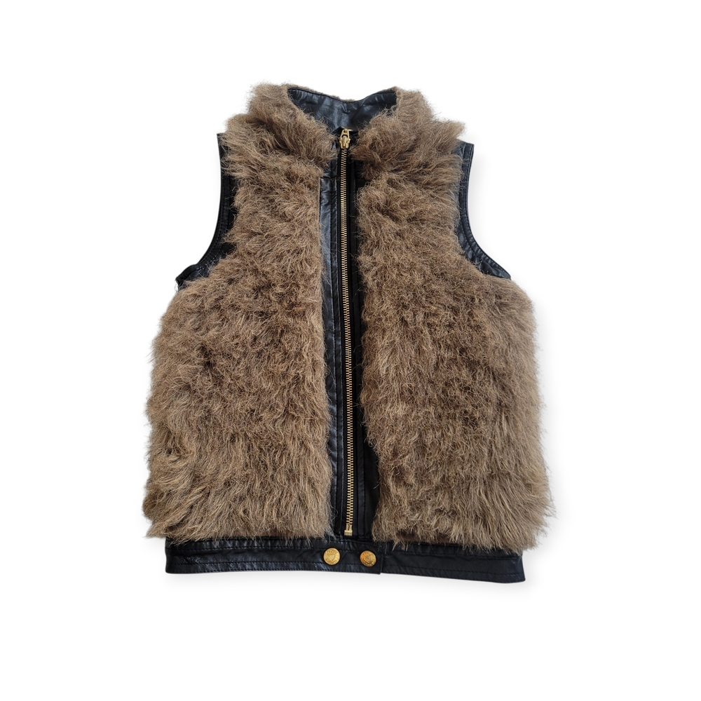 Betsey Johnson Faux Leather And Faux Fur Vest Brown and Black Girls Size 5